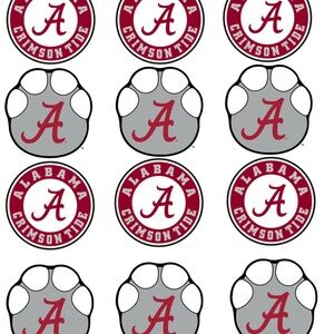 Alabama Crimson Tide Logo Themed Cupcake Toppers